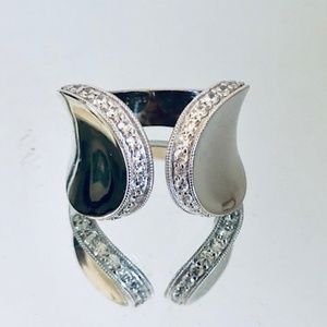 Sterling Silver Contoured Band Ring with CZ's
